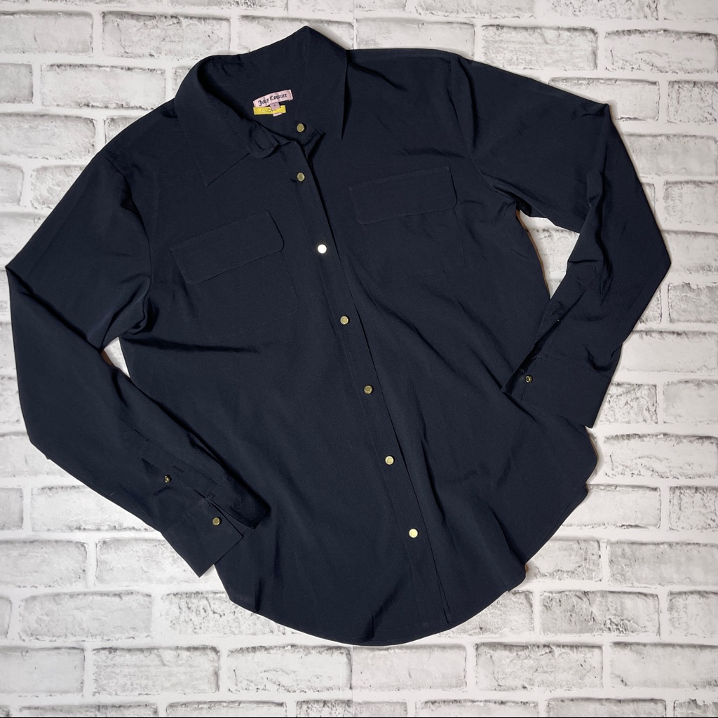 Juicy Couture Size 4 Black Long Sleeve Button Down Chiffon Blouse Shirt